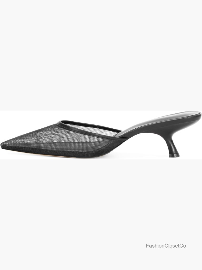 Mesh Kitten Heels Mules - Closed Pointed Toe Slip On Backless Low Heel Pumps